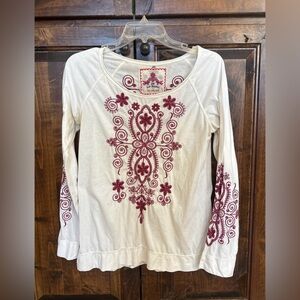 Johnny Was Los Angeles Cream Boho Floral Embroidered Blouse Long Sleeve Small